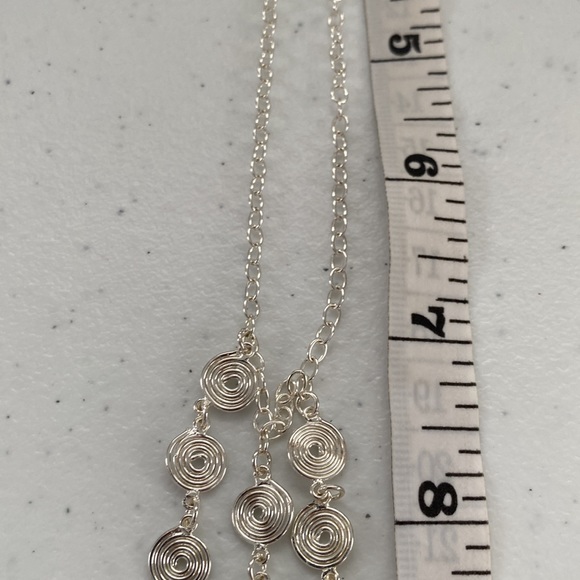 925 Sterling Silver Triple Swirl Dangle Necklace / Choker - Picture 8 of 11